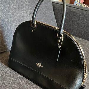 Coach Black Leather Dome Satchel with Gold Hardware